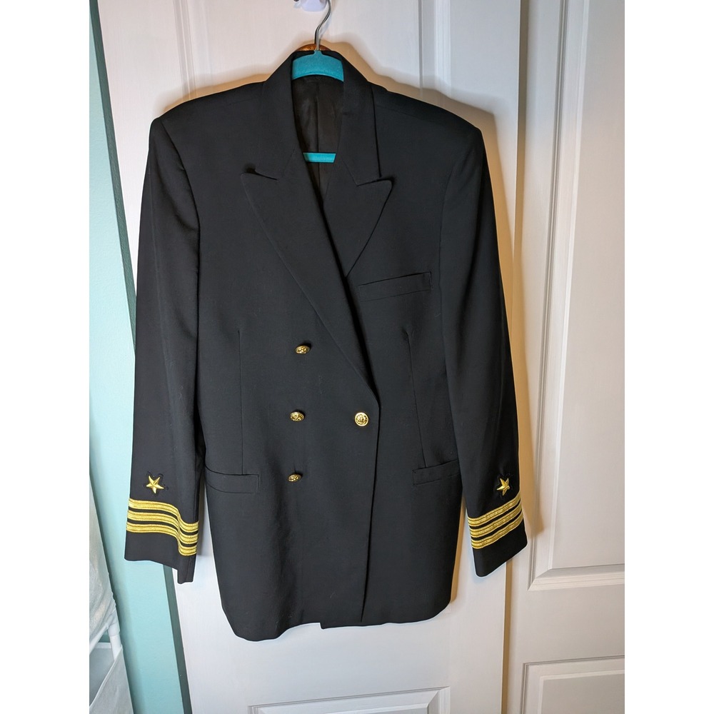 Marlow White Mens Military Dress Uniform Blazer Black Gold Double Breasted USA